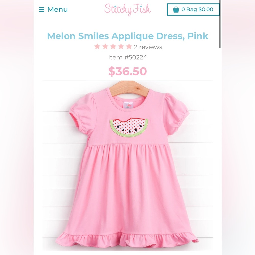 Stitchy Fish Melon Smiles Appliqué  Pink Watermelon Dress Size 6 Cotton Blend - Picture 10 of 10